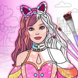 女孩装扮和涂色书游戏